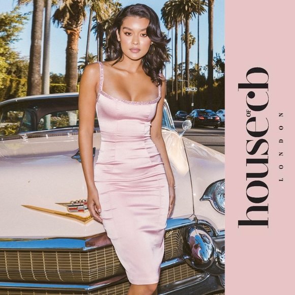 House of CB Camilla Pink Satin Dress As seen on Cassie in Euphoria Medium - Picture 2 of 14